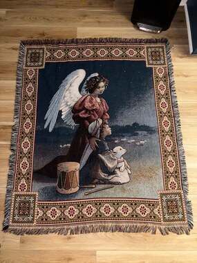 American Weavers Vintage 1997 Christmas Angel & Little Drummer Boy Tapestry Thro